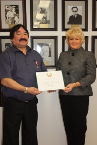 Algonquins of Pikwakanagan Chief Kirby Whiteduck is awarded the Queen's Diamond Jubilee Medal