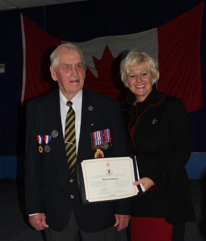 Cheryl Gallant Presents Murray Simpson with WWII Veteran Pin